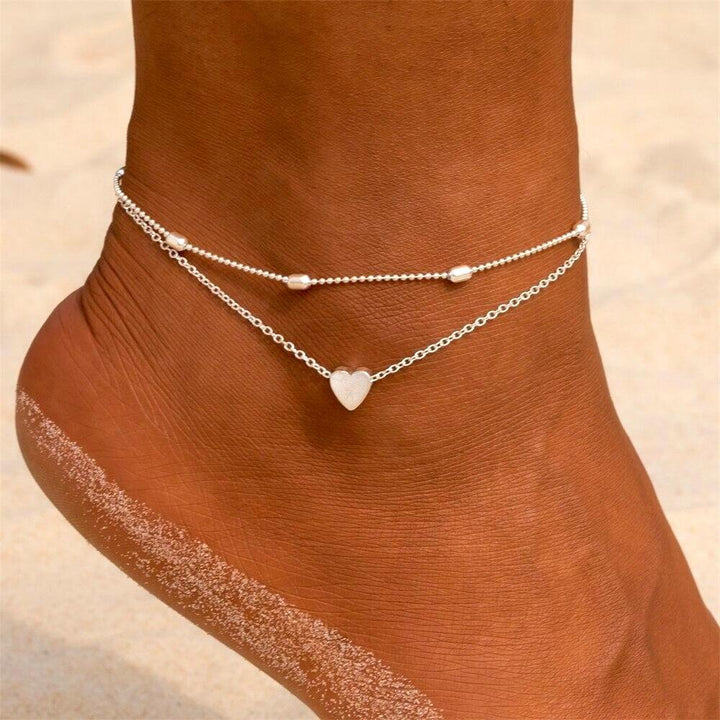 Heart Anklet | Gold or Silver | Layered Adjustable Anklets-Fashion Nora