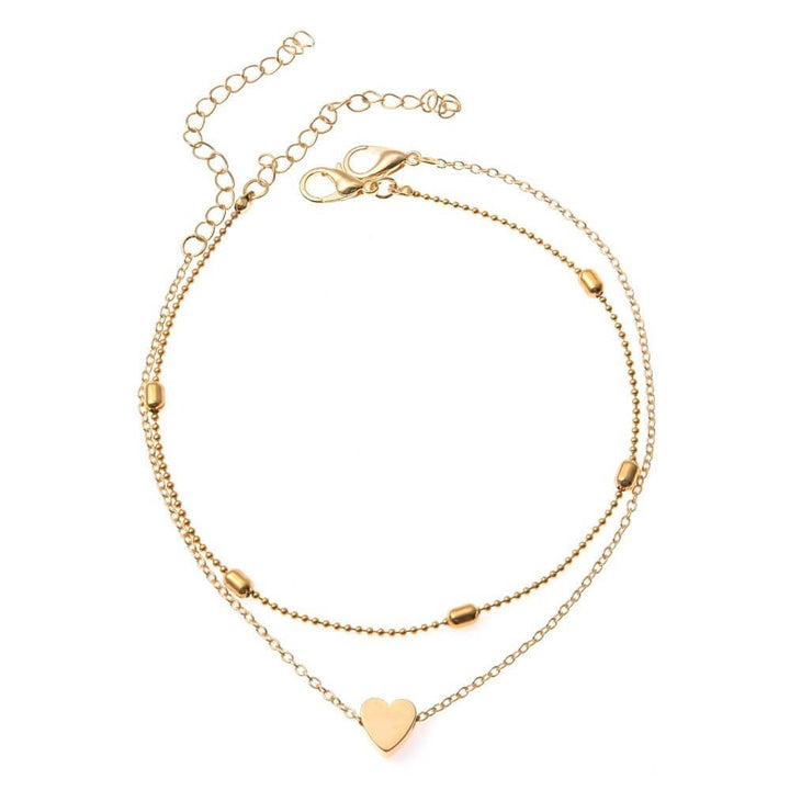 Heart Anklet | Gold or Silver | Layered Adjustable Anklets-Fashion Nora