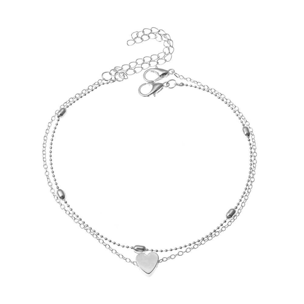 Heart Anklet | Gold or Silver | Layered Adjustable Anklets-Fashion Nora