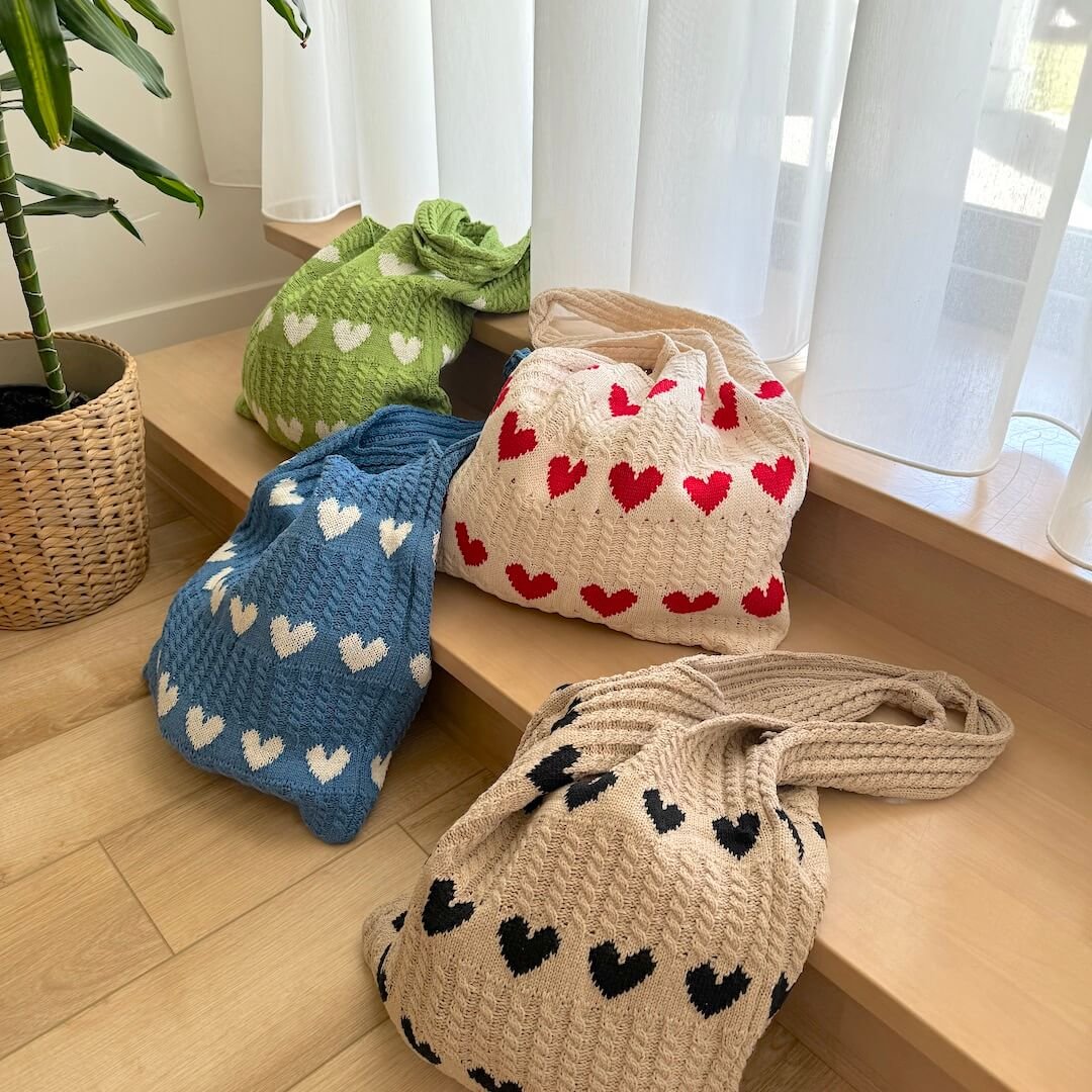 Crochet Tote Bag | Hearts | Cotton Beach Bag Women-Fashion Nora