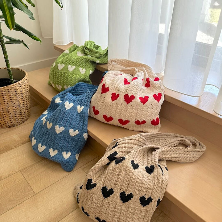 Crochet Tote Bag | Hearts | Cotton Beach Bag Women-Fashion Nora