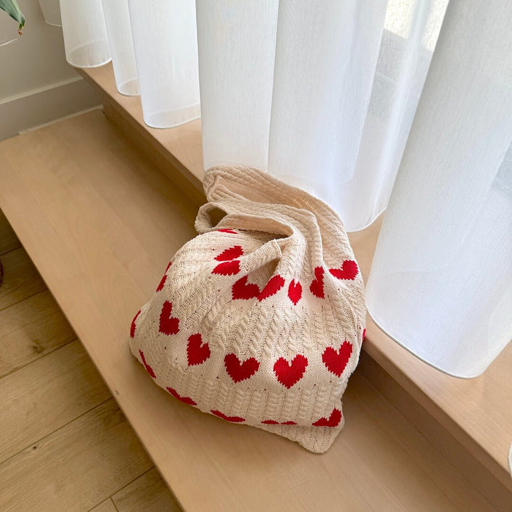 Crochet Tote Bag | Hearts | Cotton Beach Bag Women-Fashion Nora