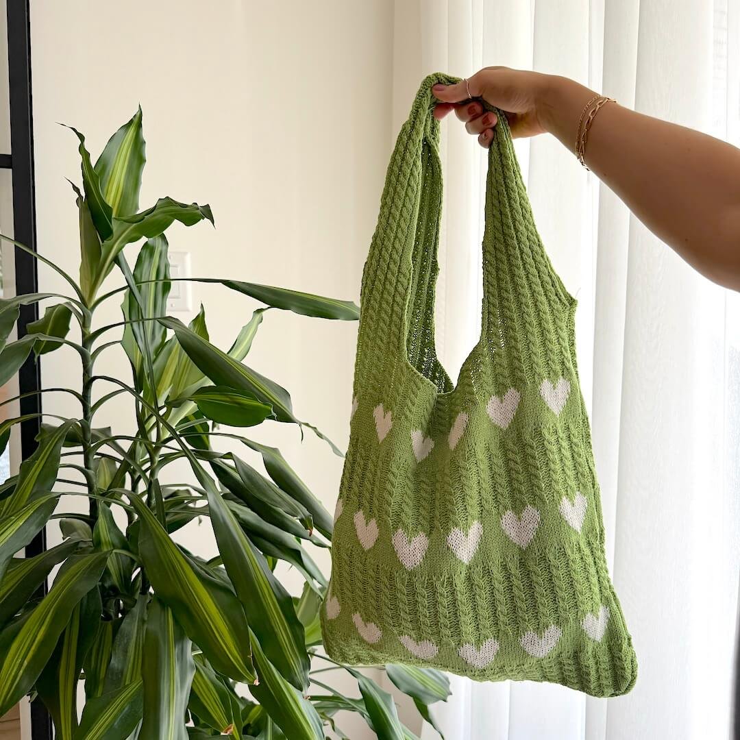Crochet Tote Bag | Hearts | Cotton Beach Bag Women-Fashion Nora