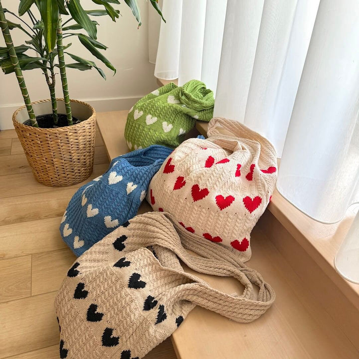 Crochet Tote Bag | Hearts | Cotton Beach Bag Women-Fashion Nora