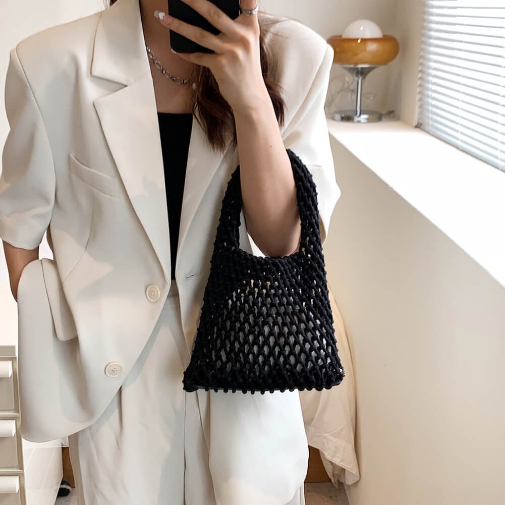 Crochet Handbag | Open Weave Cotton | Small Shoulder Bag-Fashion Nora