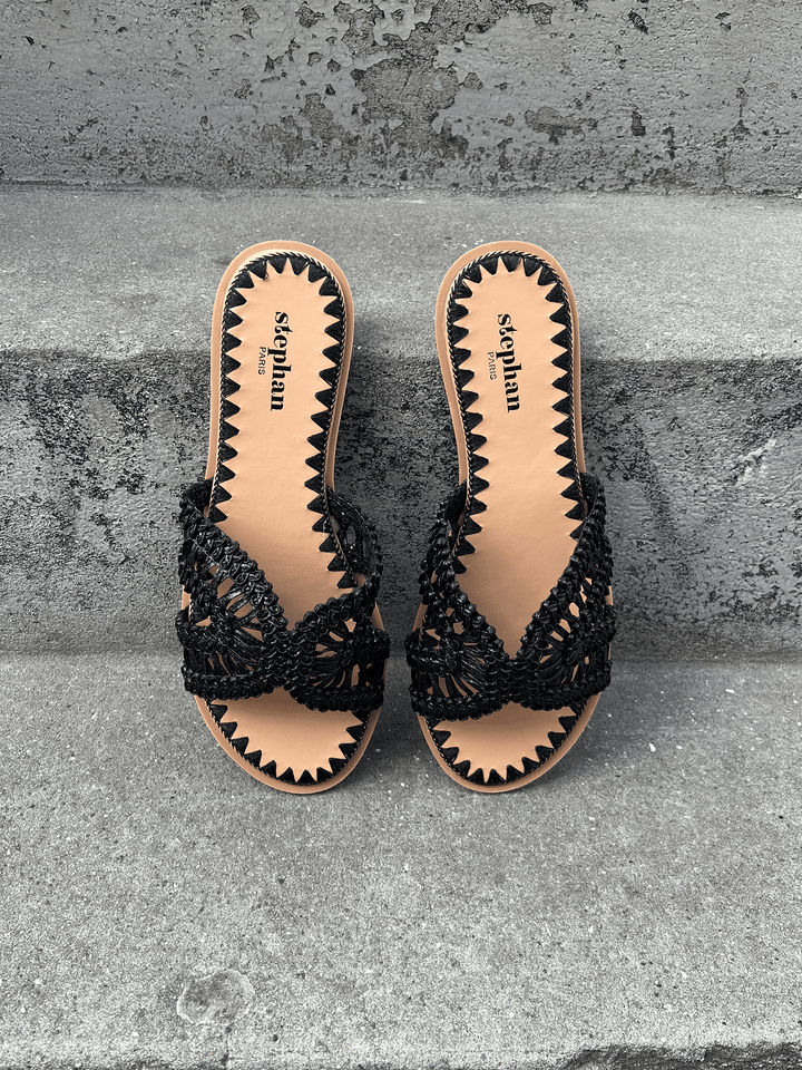 Juliet Braided Boho Flat Sandals - Black-Fashion Nora