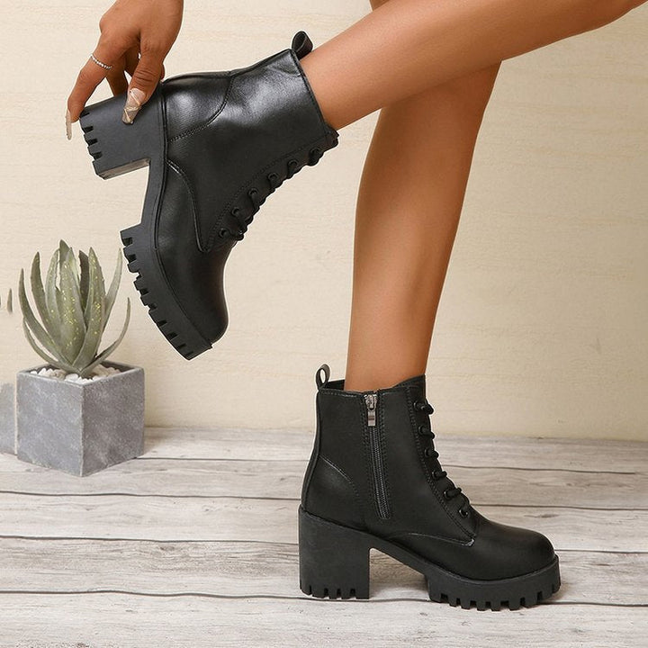 Lace Up Ankle Boots | Sturdy Block Heel | Winter Boots-Fashion Nora