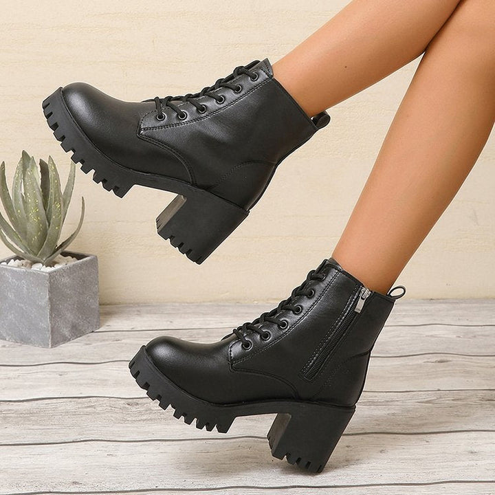 Lace Up Ankle Boots | Sturdy Block Heel | Winter Boots-Fashion Nora