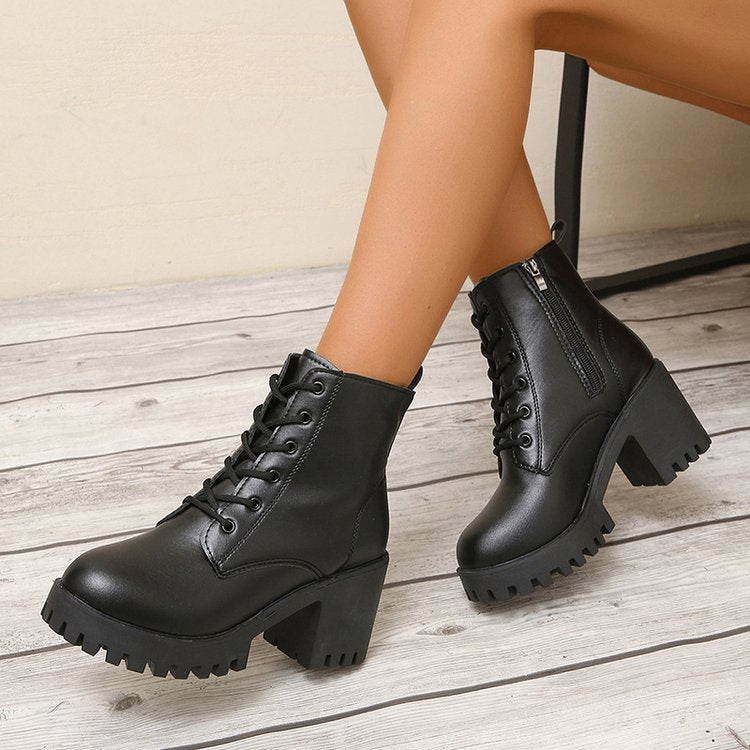 Lace Up Ankle Boots | Sturdy Block Heel | Winter Boots-Fashion Nora