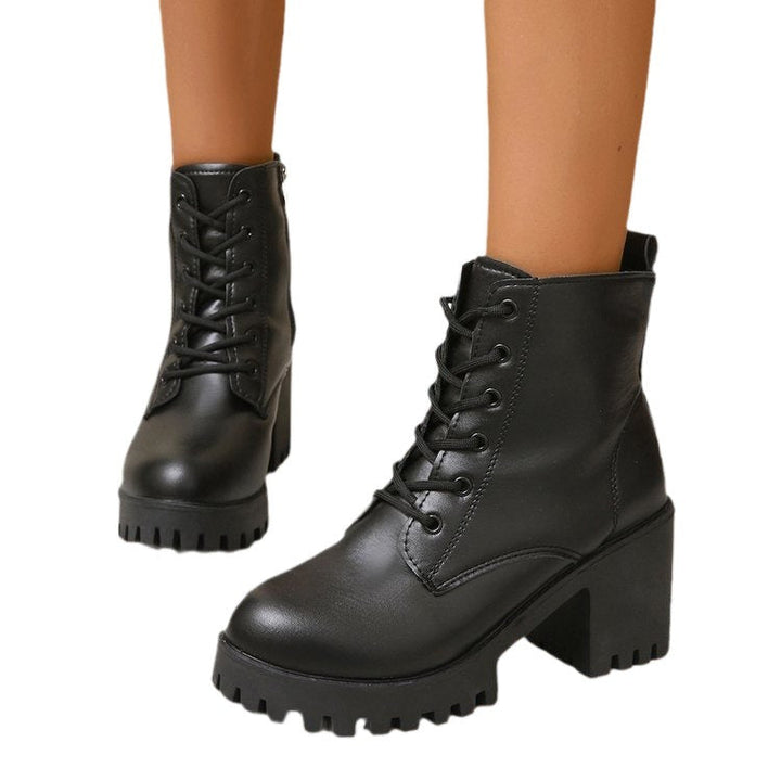 Lace Up Ankle Boots | Sturdy Block Heel | Winter Boots-Fashion Nora
