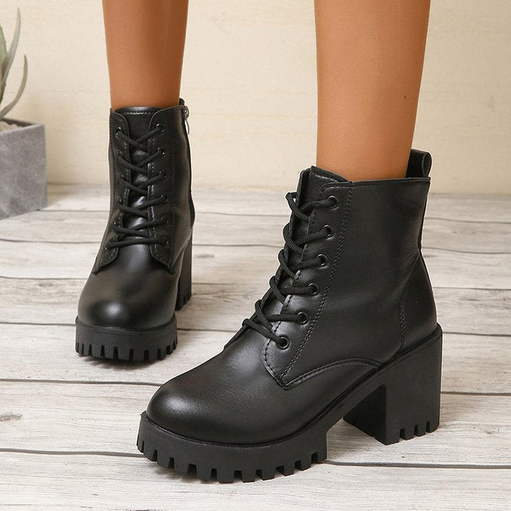 Lace Up Ankle Boots | Sturdy Block Heel | Winter Boots-Fashion Nora