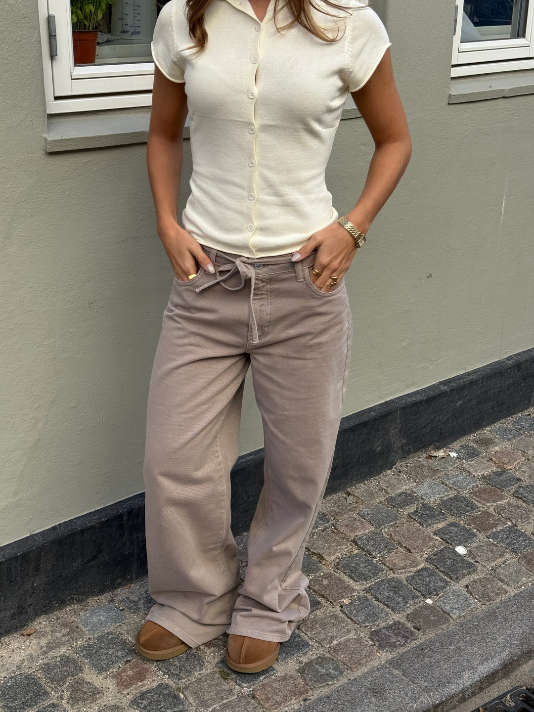 Lana Denim Belt Jeans - Light Brown-Fashion Nora