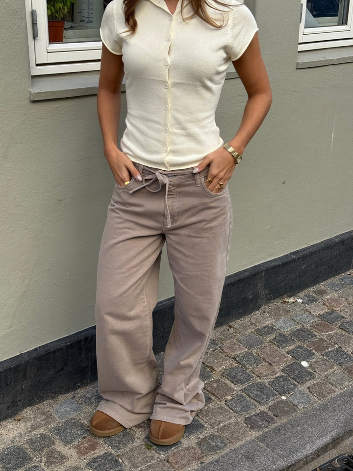 Lana Denim Belt Jeans - Light Brown-Fashion Nora