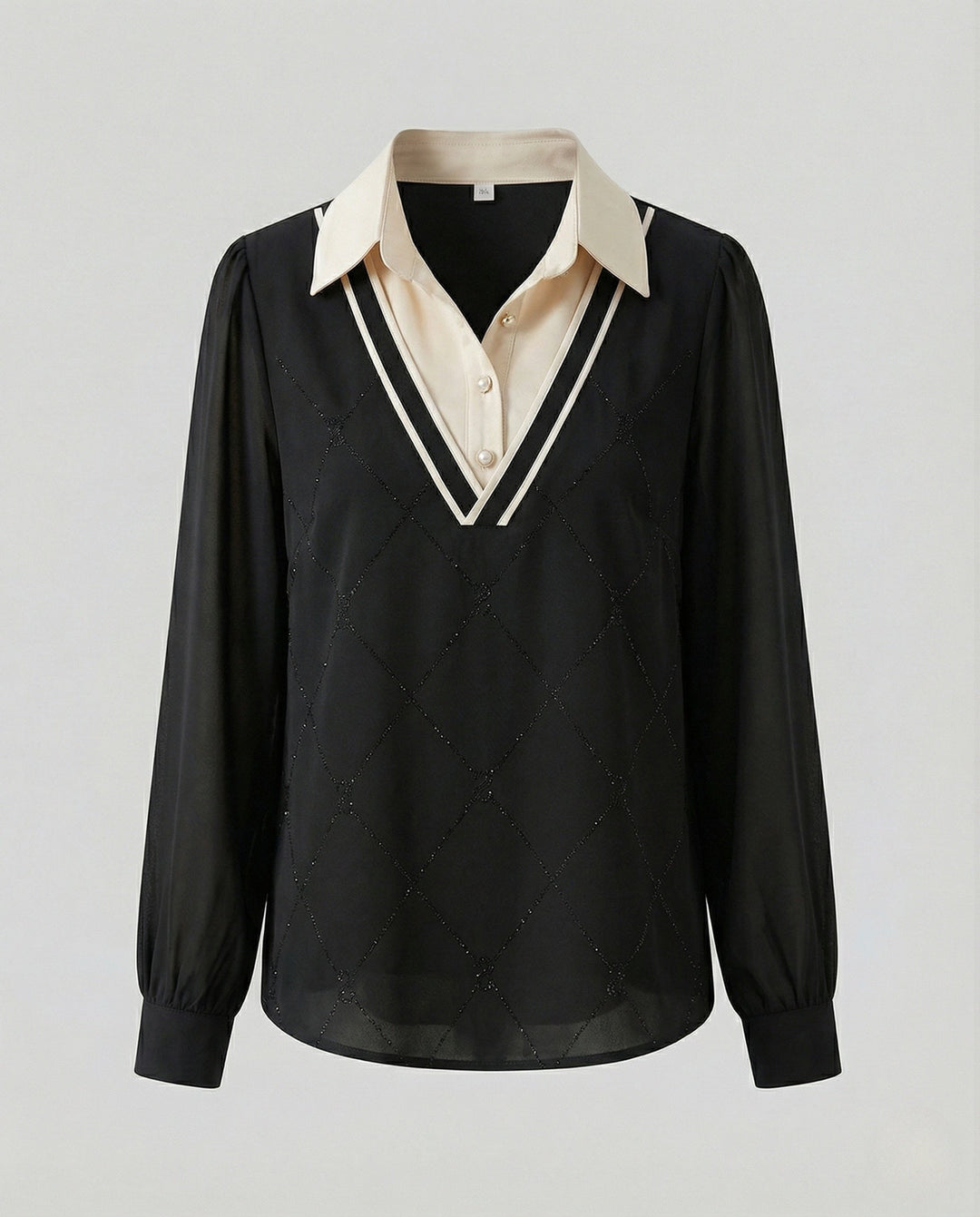 Layered Look Knit Sweater | Shirt Collar | V Neck Jumper-Fashion Nora