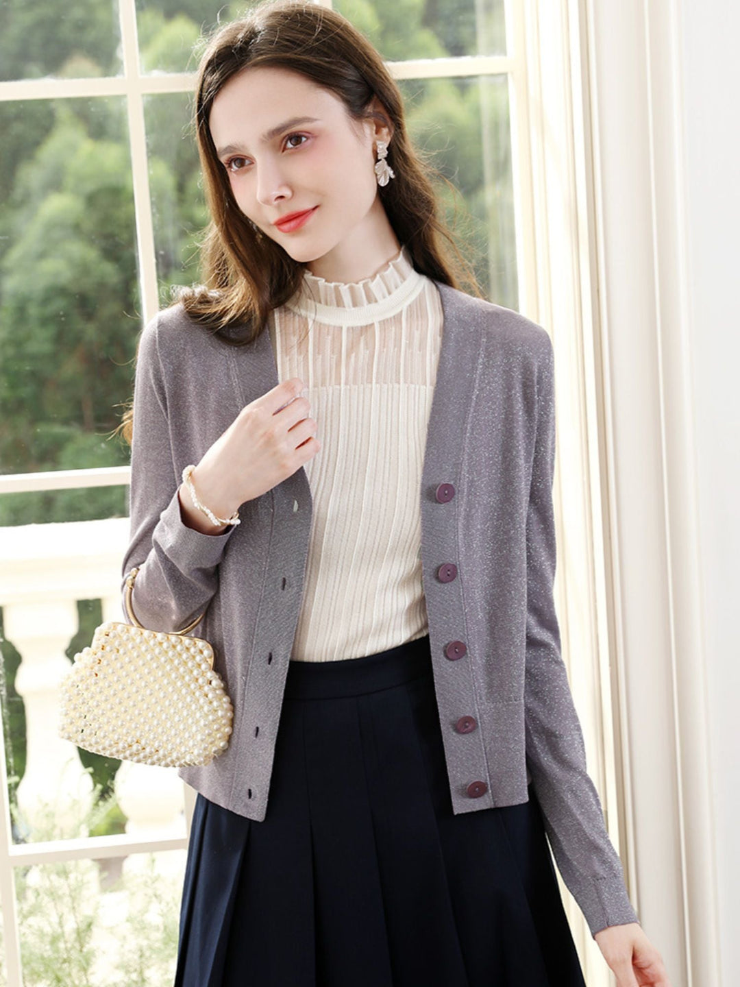 Lightweight Knit Cardigan | V-Neck | Single-Breasted Button Front-Fashion Nora