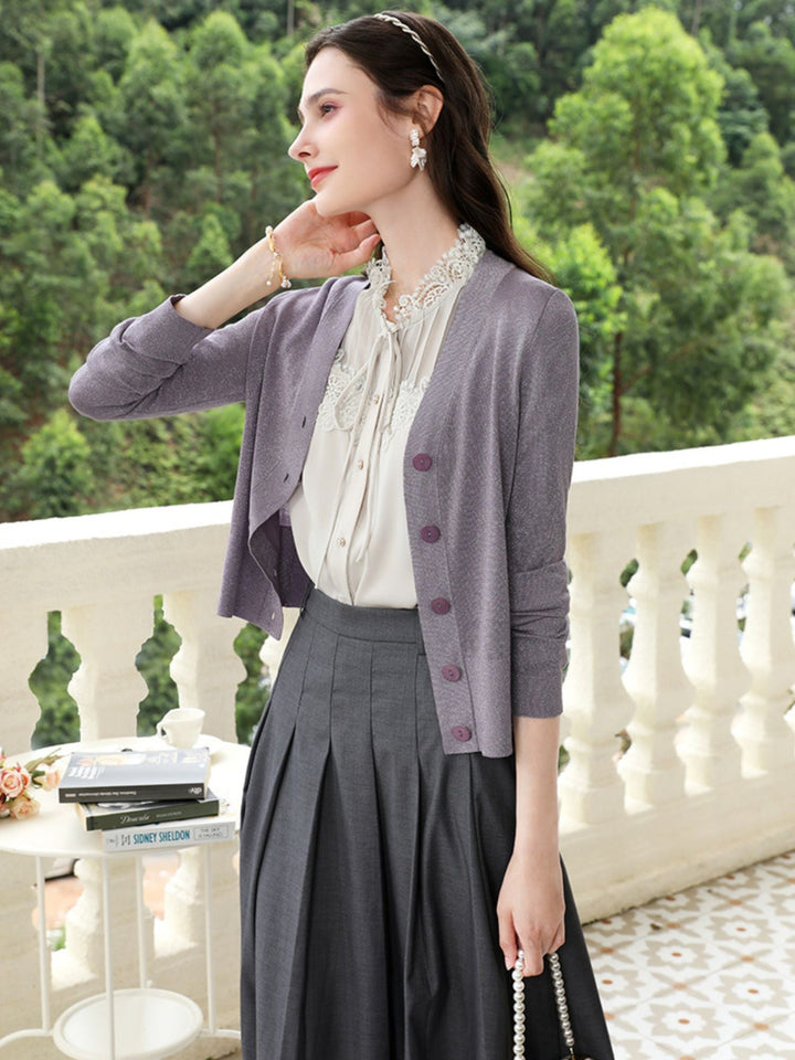 Lightweight Knit Cardigan | V-Neck | Single-Breasted Button Front-Fashion Nora
