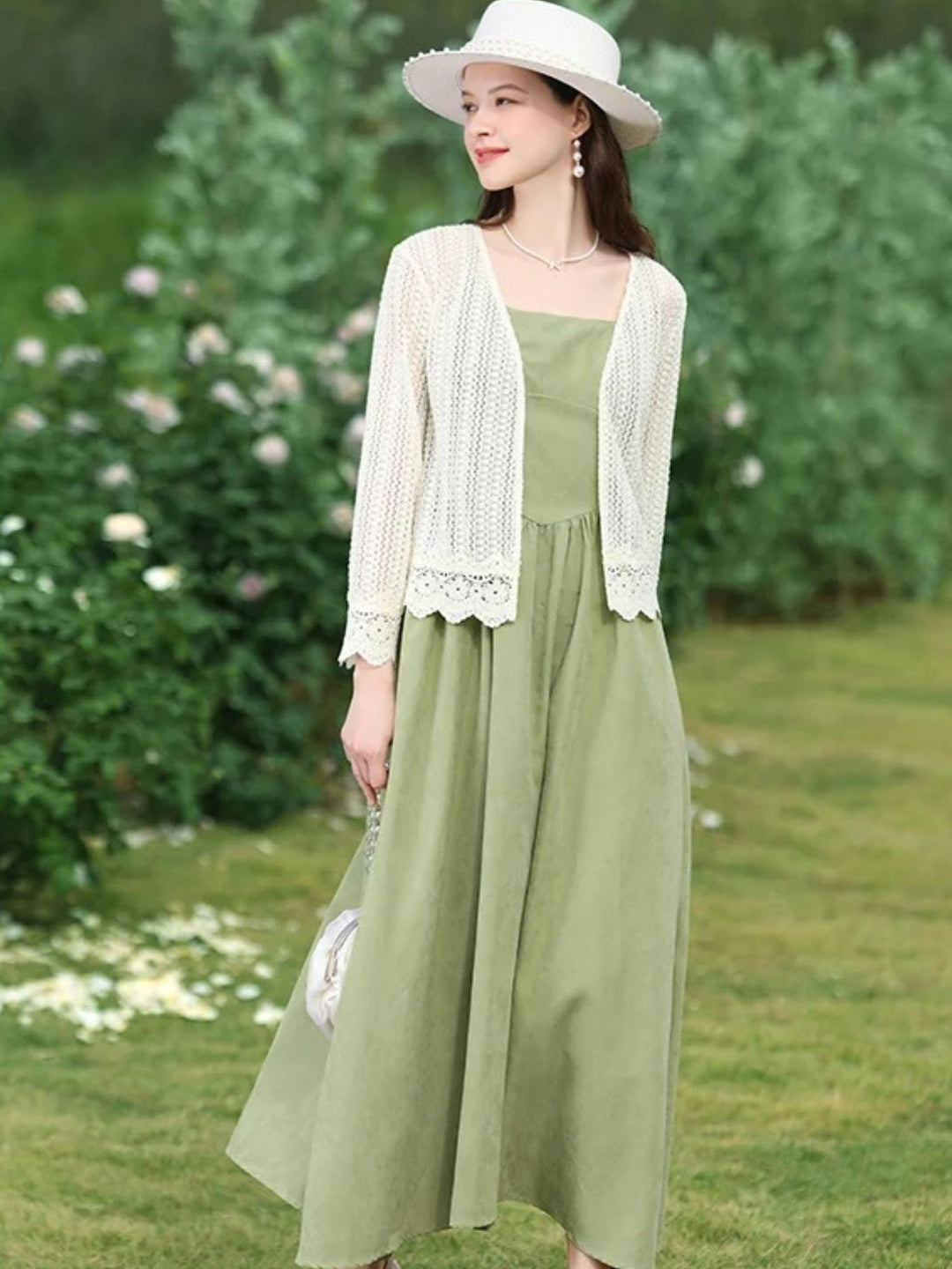 Lightweight Lace Cardigan | Eyelet Detail | Scalloped Hem | V-Neck-Fashion Nora