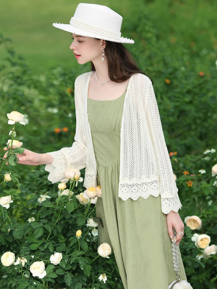 Lightweight Lace Cardigan | Eyelet Detail | Scalloped Hem | V-Neck-Fashion Nora
