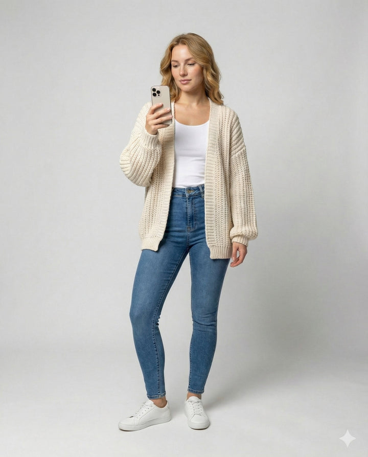 Long Sleeve Knit Cardigan | Open Front | Relaxed Fit-Fashion Nora