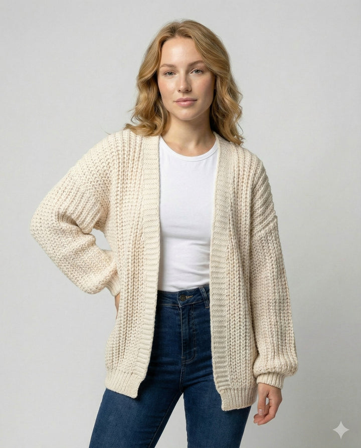 Long Sleeve Knit Cardigan | Open Front | Relaxed Fit-Fashion Nora