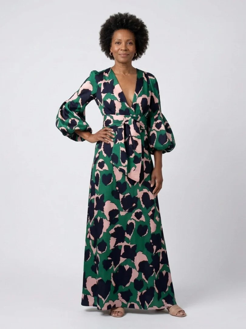 Long Sleeve Maxi Dress | V Neck | Tie Waist-Fashion Nora