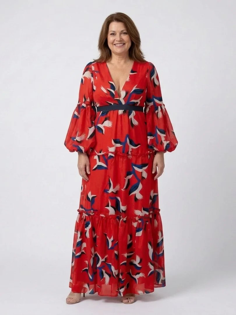 Long Sleeve Maxi Dress | V Neck | Tie Waist-Fashion Nora