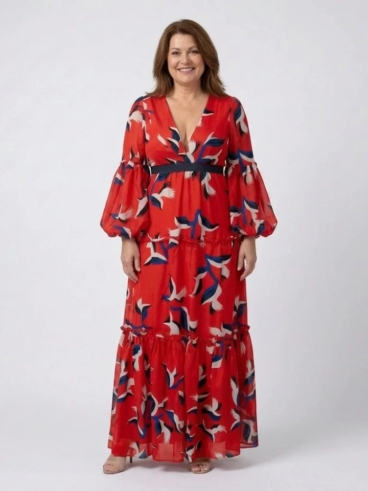 Long Sleeve Maxi Dress | V Neck | Tie Waist-Fashion Nora
