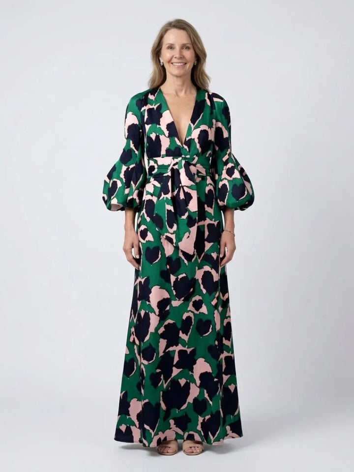 Long Sleeve Maxi Dress | V Neck | Tie Waist-Fashion Nora