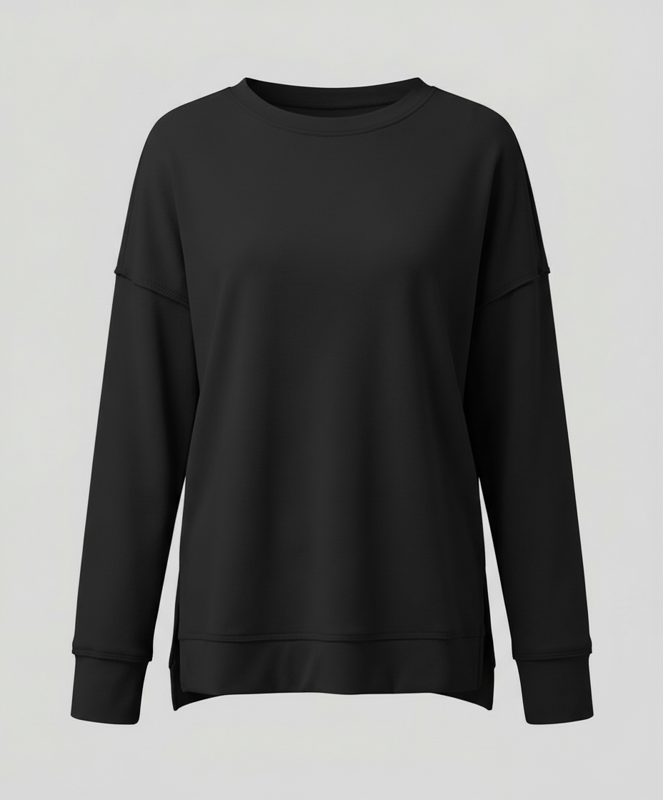 Longline Crew Sweatshirt | Side Slit Hem | Oversized Fit-Fashion Nora