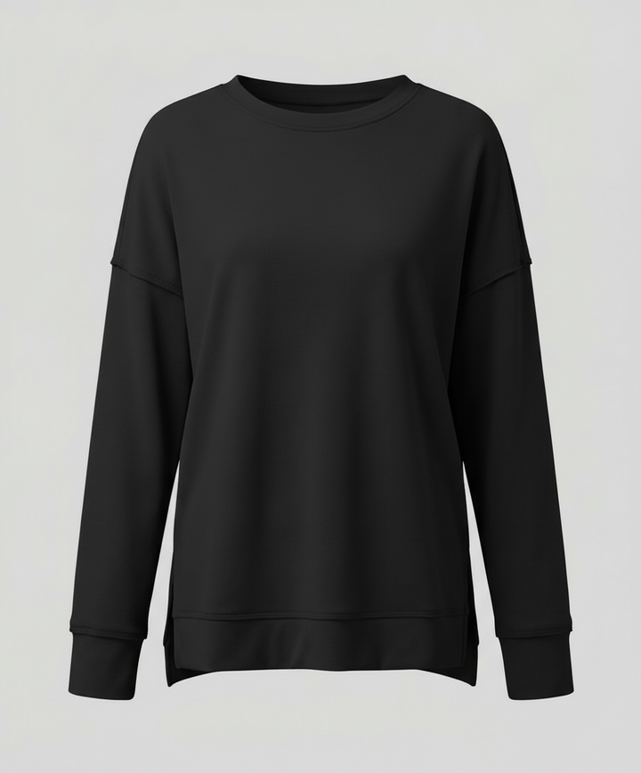 Longline Crew Sweatshirt | Side Slit Hem | Oversized Fit-Fashion Nora