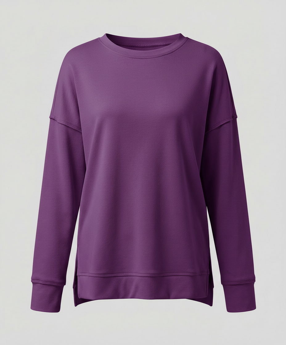 Longline Crew Sweatshirt | Side Slit Hem | Oversized Fit-Fashion Nora