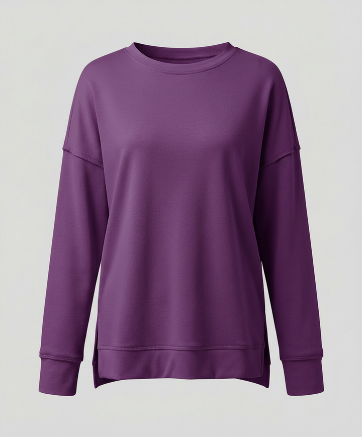 Longline Crew Sweatshirt | Side Slit Hem | Oversized Fit-Fashion Nora