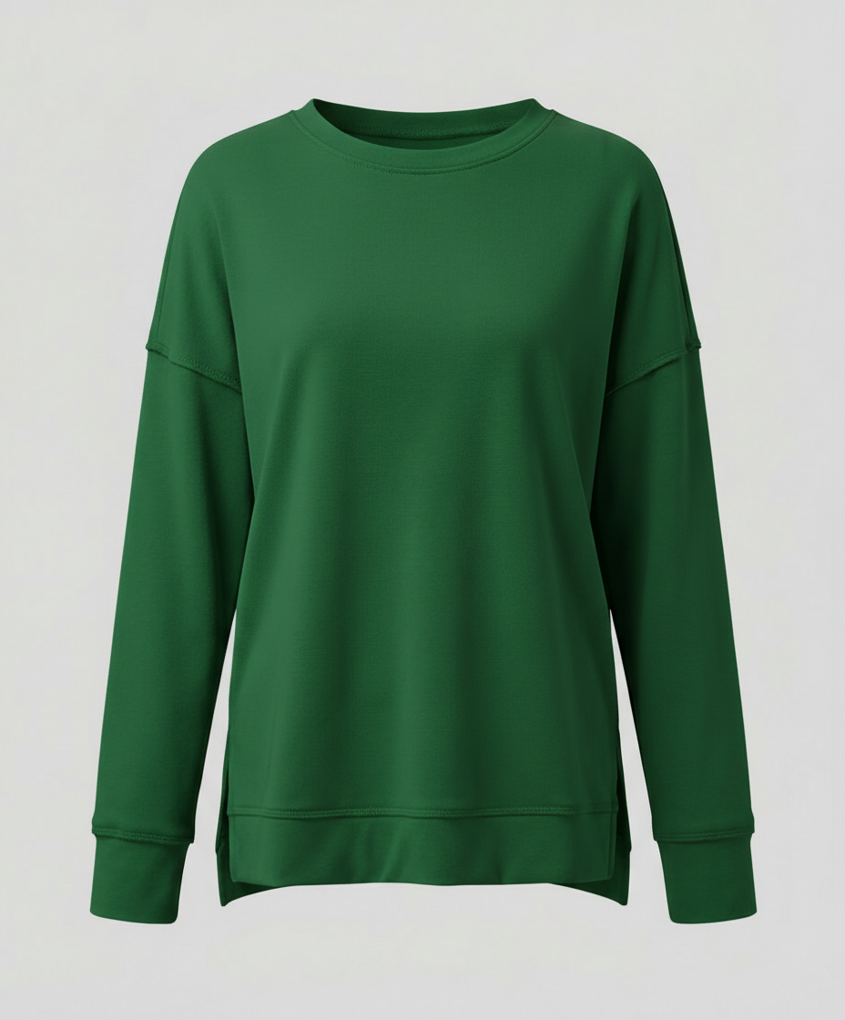 Longline Crew Sweatshirt | Side Slit Hem | Oversized Fit-Fashion Nora