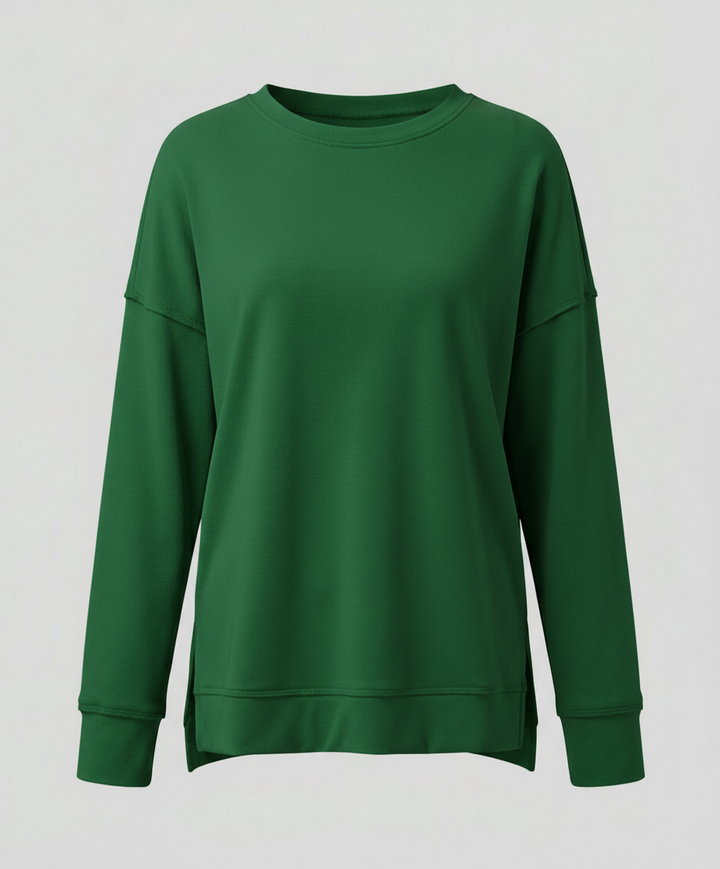 Longline Crew Sweatshirt | Side Slit Hem | Oversized Fit-Fashion Nora