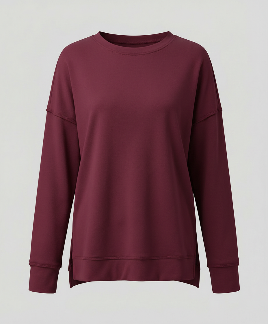 Longline Crew Sweatshirt | Side Slit Hem | Oversized Fit-Fashion Nora