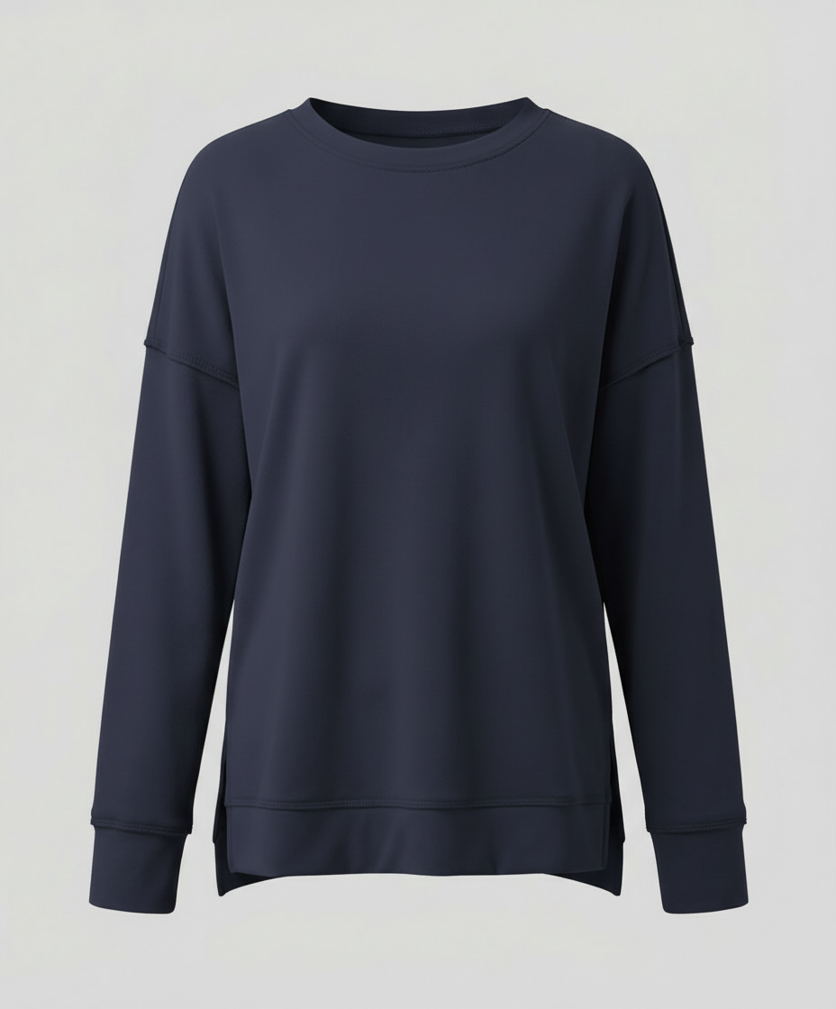 Longline Crew Sweatshirt | Side Slit Hem | Oversized Fit-Fashion Nora