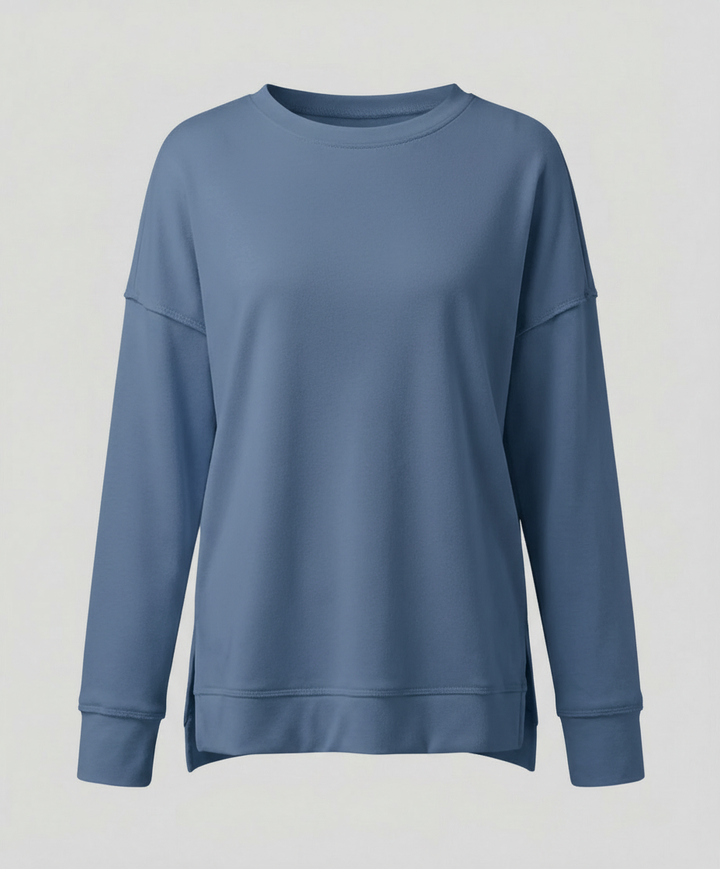Longline Crew Sweatshirt | Side Slit Hem | Oversized Fit-Fashion Nora