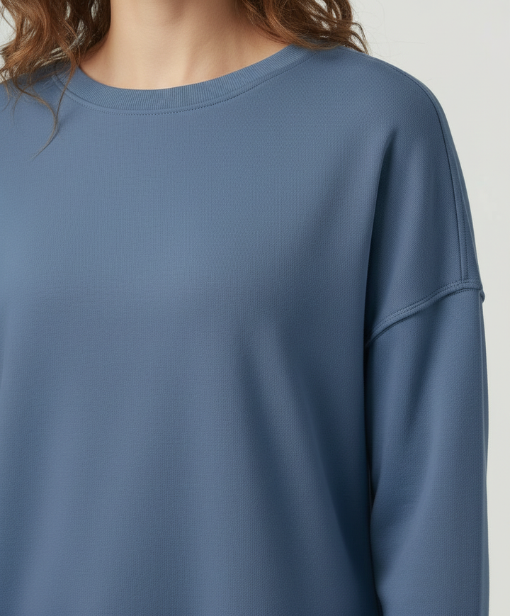 Longline Crew Sweatshirt | Side Slit Hem | Oversized Fit-Fashion Nora