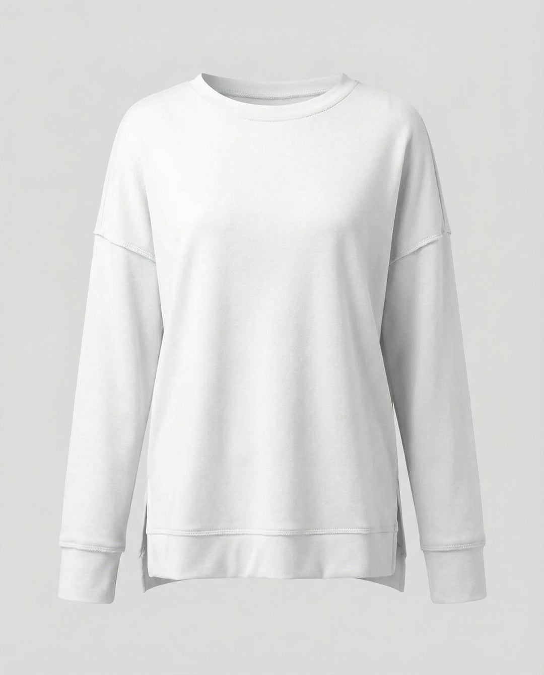 Longline Crew Sweatshirt | Side Slit Hem | Oversized Fit-Fashion Nora