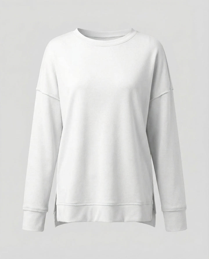 Longline Crew Sweatshirt | Side Slit Hem | Oversized Fit-Fashion Nora