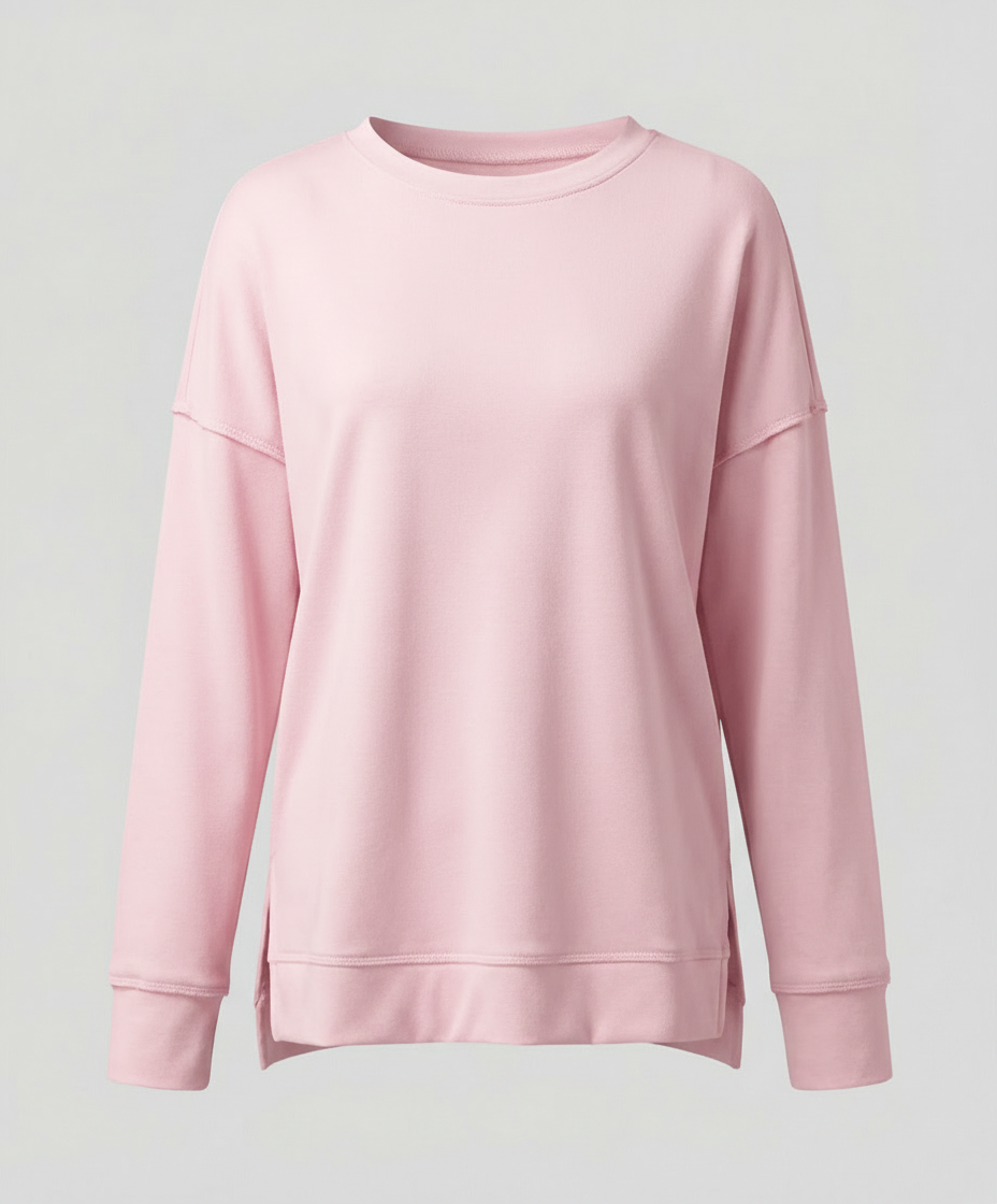 Longline Crew Sweatshirt | Side Slit Hem | Oversized Fit-Fashion Nora