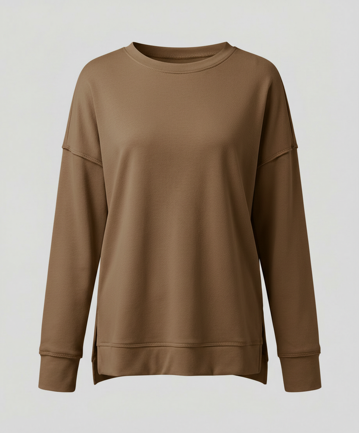 Longline Crew Sweatshirt | Side Slit Hem | Oversized Fit-Fashion Nora
