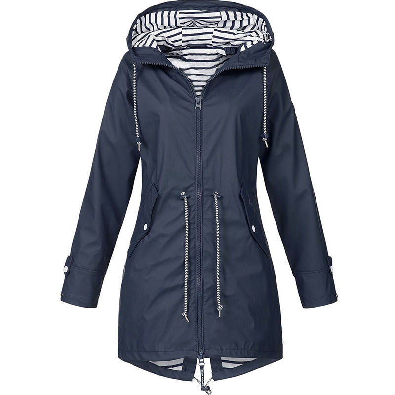 Mackintosh Raincoat | Hooded | Windproof and Waterproof | Zip and Button Front-Fashion Nora