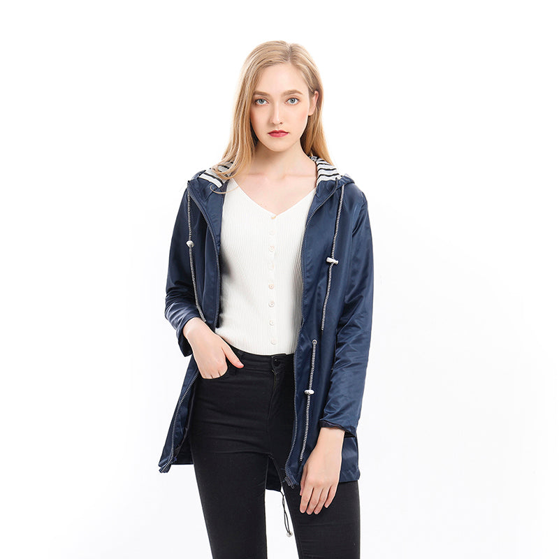 Mackintosh Raincoat | Hooded | Windproof and Waterproof | Zip and Button Front-Fashion Nora