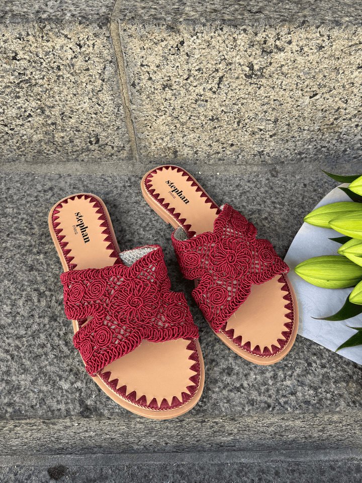 Margaret Flat Sandal - Bordeaux-Fashion Nora