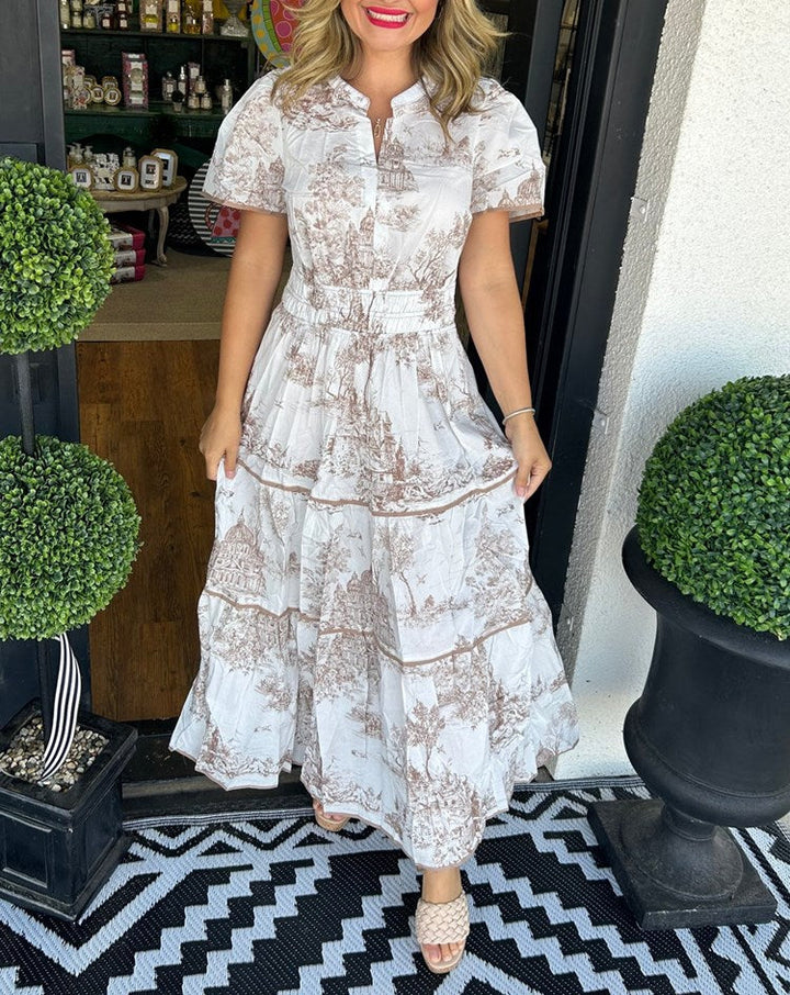 Maxi Dress | Short Sleeve | Shirred Waist | Floral Dress | Summer Dress-Fashion Nora