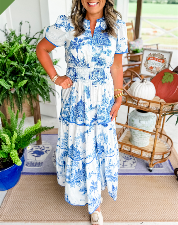 Maxi Dress | Short Sleeve | Shirred Waist | Floral Dress | Summer Dress-Fashion Nora