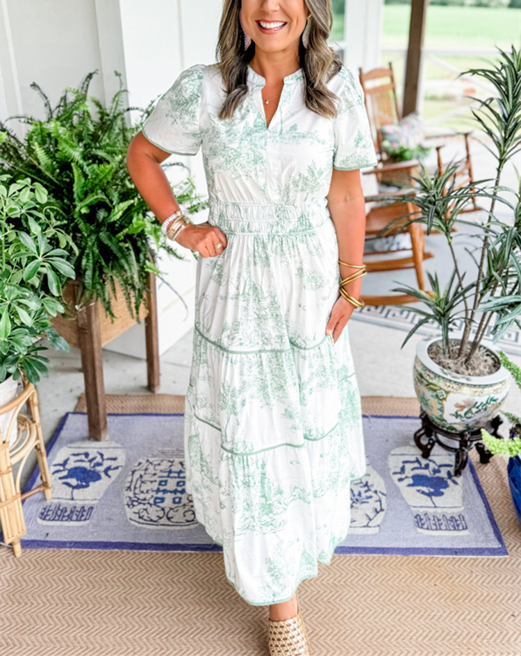 Maxi Dress | Short Sleeve | Shirred Waist | Floral Dress | Summer Dress-Fashion Nora