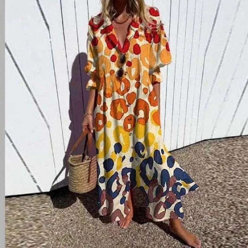 Maxi Summer Dress | Oversized Button-Up Shirt Dress-Fashion Nora