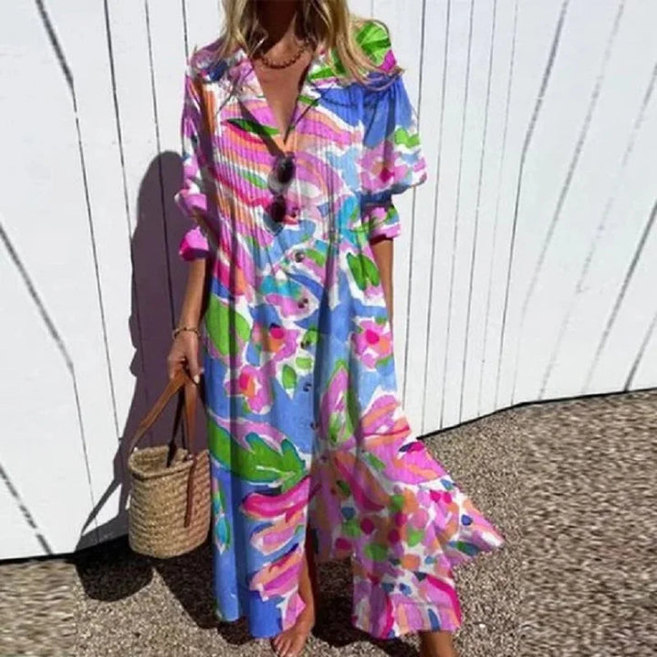 Maxi Summer Dress | Oversized Button-Up Shirt Dress-Fashion Nora